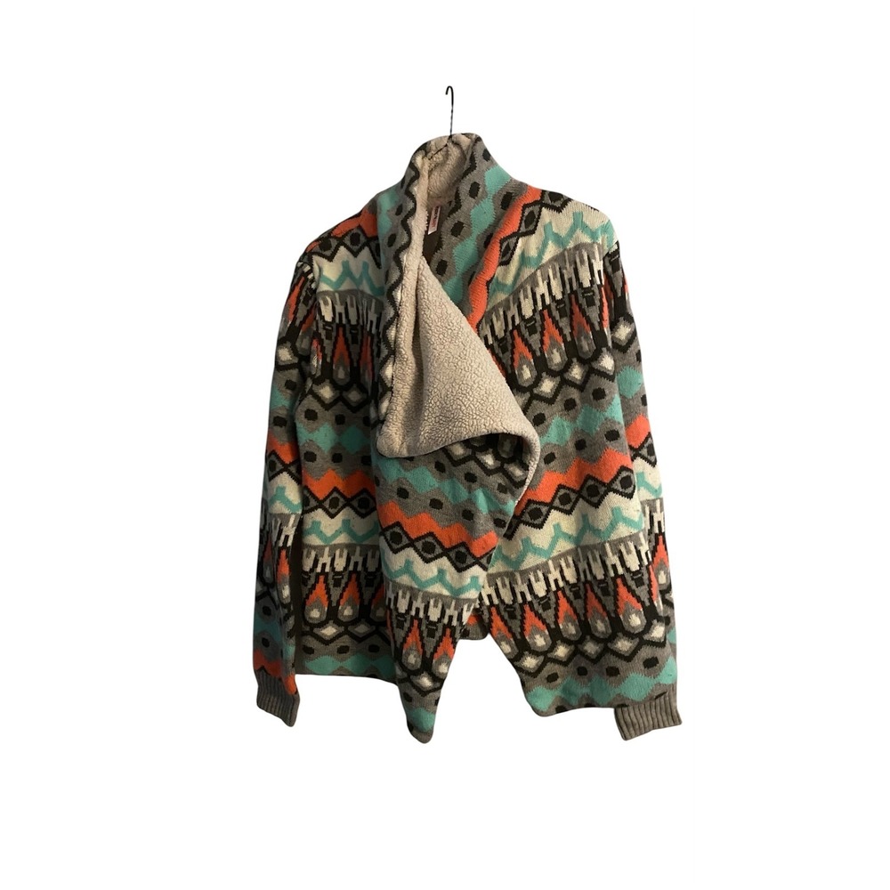 Love By Design Women Southwestern Sherpa Lined Open Front Cardigan Sweater XL